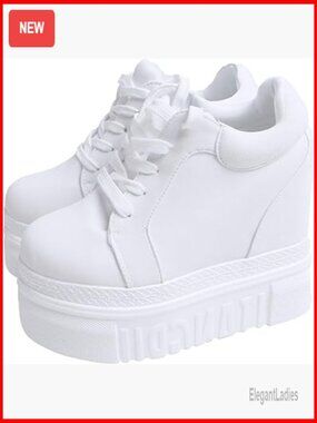 Women's Platform Sneakers with Hidden Wedge Heel, Lace-Up Canvas Shoes